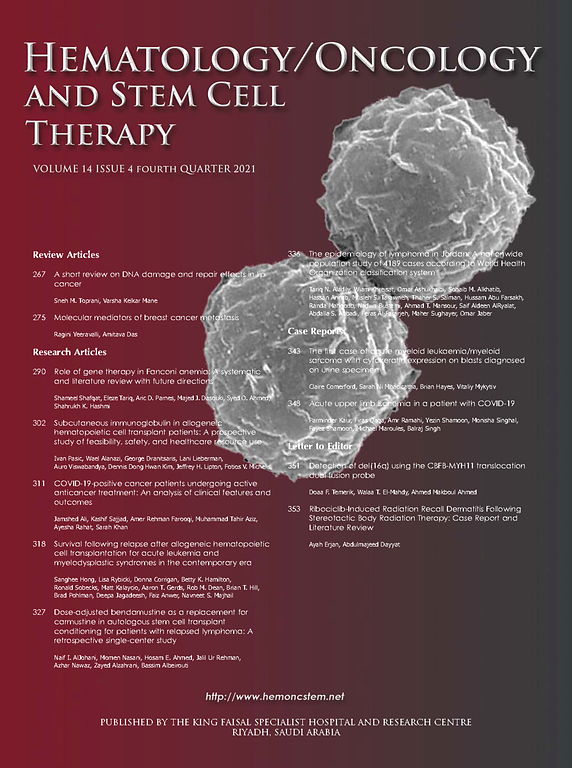 Go to journal home page - Hematology/Oncology and Stem Cell Therapy